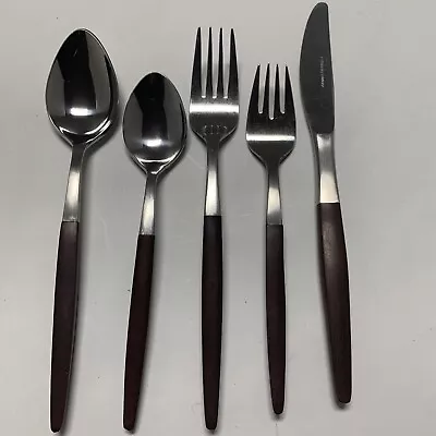 5 Vintage Wood Handled Stainless Flatware Silverware Interpur Pyramid • $9.97