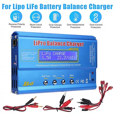 80W 6A Lipo IMAX B6 Battery Balance Charger Discharger RC Lipo NiMh Charger Blue • $26.49