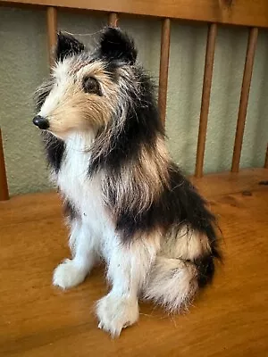 Real Fur Miniature Lifelike Collie Dog Collectible Figurine • $32.58