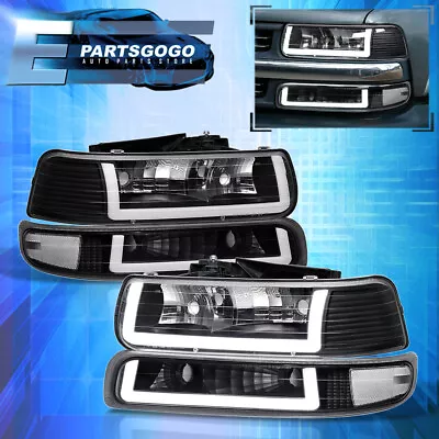 For 99-02 Chevy Silverado Tahoe LED DRL Black Headlights + Bumper Signal Lamps • $153.99