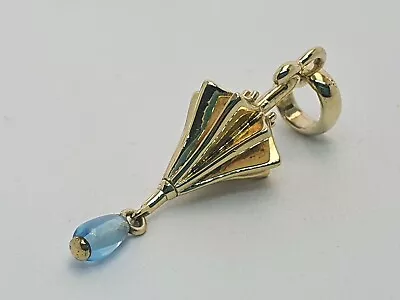 Links Of London Umbrella Blue Topaz Droplet Charm Yellow Gold Vermeil • £48.50