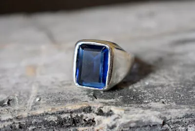 Solid 925 Sterling Silver AAA+++ Blue Sapphire Cut Gemstone Wedding Men's Ring • $41.79