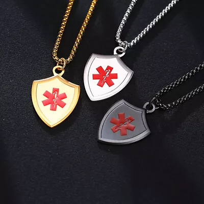 Personalized Engraving ID Name Medical Alert Men Necklace Guard Shield Pendant • $13.99