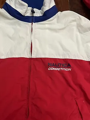 Vtg 90s Nautica Competition Mens Jacket Windbreaker Color Block Spellout Med • $32.47