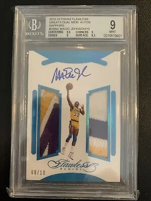 2015 Flawless Magic Johnson Double Tricolor Patch Auto /10 BGS 9/10 • $6999