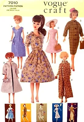 Vintage Style Barbie Clothes Pattern Reproduction Uncut Vogue 7010 7 Outfits • $8.95