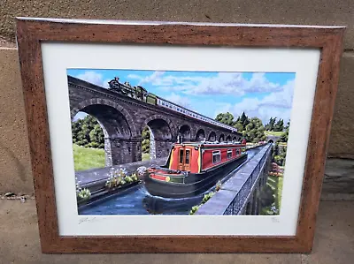 Ltd Edition Framed Print Llangollen Canal Chirk Boat Aquaduct Viaduct Railway • £44.99