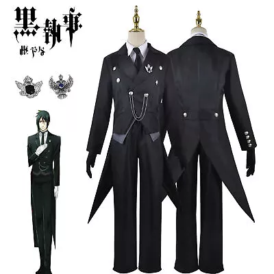 Black Suit Costume New Black Butler Kuroshitsuji Sebastian Cosplay Costume Wig • $119.99