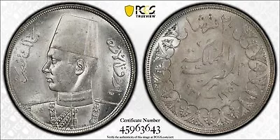 Egypt  20 Piastres King Farouk 1937 - Pcgs Ms 64 ( St11 )  Rare • $1399.99