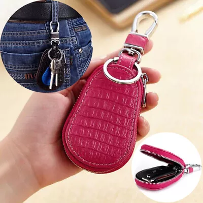 Genuine Leather Car Remote Key Fob Case Cover Holder Chain Zipper Wallet US SHIP • $7.28