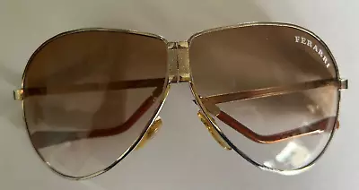 Vintage Ferrari  Folding Sunglasses Gold Gradient Brown 60's 70's Aviator • $25