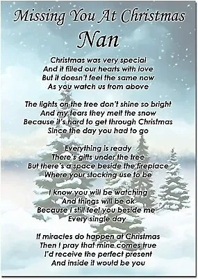  Missing You At Christmas Nan Memorial Graveside Poem Card & Free Stake F374 • £3.29