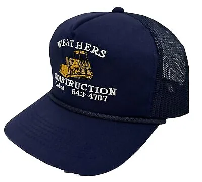 Vintage Weathers Construction Hat Cap Snap Back Blue Mesh Trucker Bulldozer Mens • $19.99