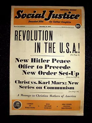 Social Justice National Weekly Nov 8th 1941 Magazine Karl Marx Christ Hitler USA • $32.95