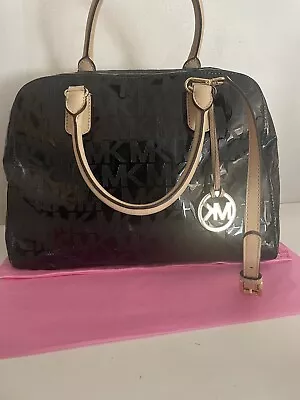 Michael Kors Signature Mirror Metallic Black Logo Satchel Bag Crossbody • $70