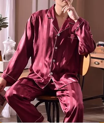 SILKPEACE 2nd Item FREE SHIP Mens Silk Satin Pajamas Set Lounge Pants Pocket PJ • $21.58