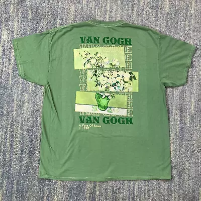 Van Gogh Art T Shirt Large Vase Of Roses Double Sided Graphic Green • $21