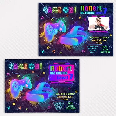 Personalised VR Video Game Birthday Party Invitation  Fluorescent Game On Invite • £3.50