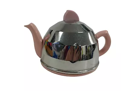 Tea Pot Ever Hot Ceramic Teapot With Metal Cover Pink & Silver Tone Kitchen • £4.99