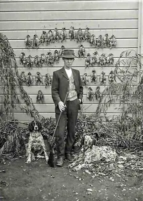 Vintage Hunting... Man Poses W/ Dogs & Birds... Vintage Photo Print 5x7 • $4.99
