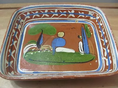 Old Vintage Painted Red Clay Mexican Pottery Tray 8  • $20
