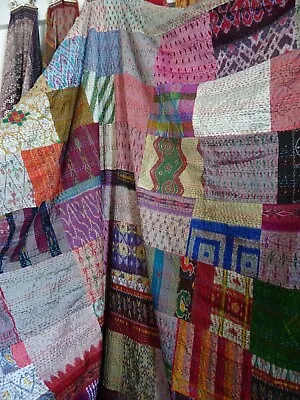 £74.99 • Buy Fairtrade King Size Silk Patchwork Bedspread Kantha Stitch Quilt Throw SP10