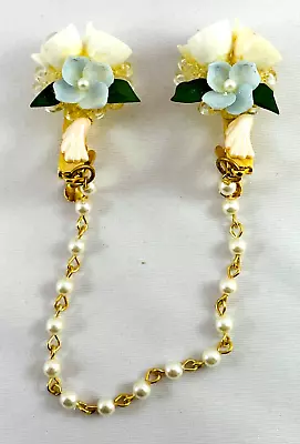 Vintage Sweater Clip Faux Pearl Floral Shell Gold Tone • $10