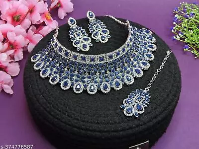 Indian Bollywood Blue Kundan Silver FN AD Choker Necklace Fashion Jewelry A25 • $22.37