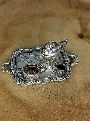 Dollhouse Miniature Silver Tray Platter With Tea And Sugar  Pot 1:12 Scale  • $69.95