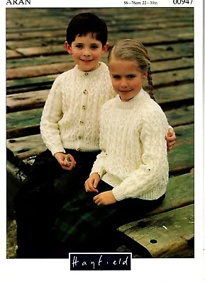 Hayfield Aran Wool Cotton KNITTING PATTERN Boys Girls Raglan Sweater Cardigan • £0.85