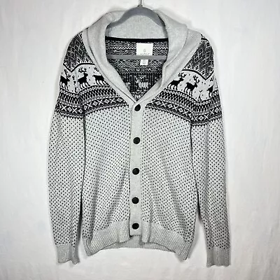 Aspen Sweater Men’s Small Reindeer Grey Christmas Winter Print Button Front • $19.95