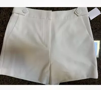 MILLY Aria Cady Sz 0 Button Tab Shorts Ivory Ecru White $245 • $46.15