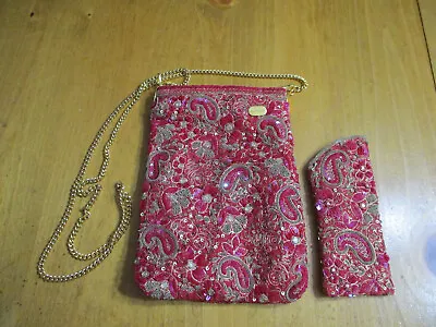 Vintage Christina Embroiderybeaded Shoulder Purse W/Matching Eyeglass CaseNice • $8.75