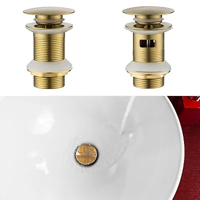 £12.78 • Buy Bathroom Basin Sink Pop Up Drain Slot Plug Waste Drain Brushed Gold Brass UK NEW