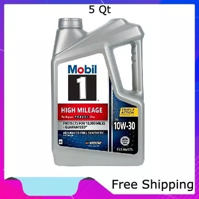 Mobil 1 High Mileage Full Synthetic Motor Oil 10W-30 5 Quart • $24.99
