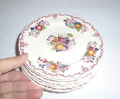 Vintage Masons Ironstone Pottery Small Tea/Side Plates ~ Fruit Basket In Pink X6 • £20