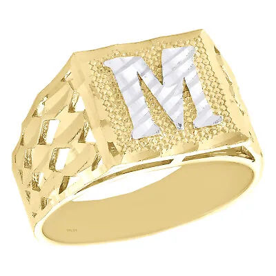 Real 10K Yellow Gold Diamond Cut Initial Letter M Statement Pinky Ring 11.50mm • $410