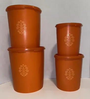 Vintage 1970's Tupperware Orange 4 Piece Nesting Canister Set W/Servalier Lids • $35.99