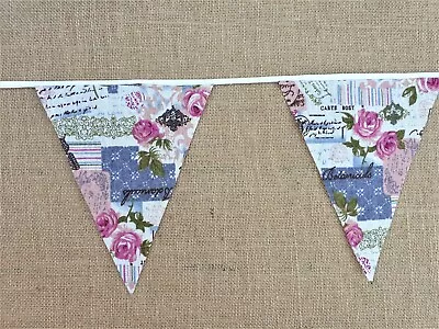 £4.99 • Buy SINGLE Sided Handmade Fabric Bunting Vintage French Rose Butterfly Cotton