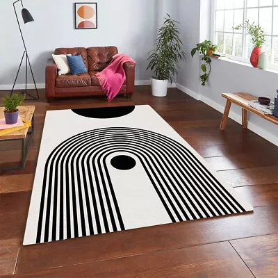 Mid Century Modern Rug Minimalist Arch Lines Carpet Black And White Floor Rugs • $263.49