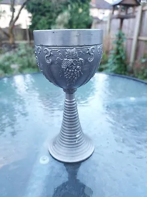 Vogel Rein Zinn Decorative Pewter Wine Glass Goblet Grapes Drinking Scenes • £9