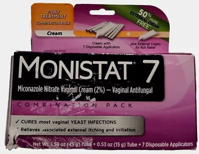 Monistat 7 DAY Combination Pack Antifungal 1.59oz Cream W/Applicators Itch Cream • $10.40