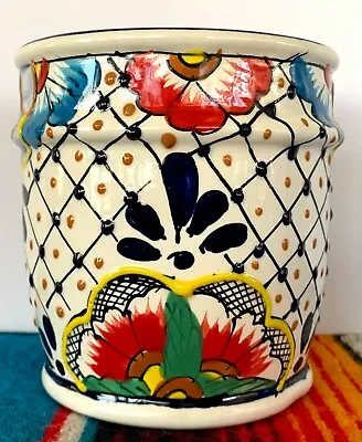 Mexican Ceramic Flower Pot Planter Folk Art Pottery Handmade Talavera #17 • $39.99