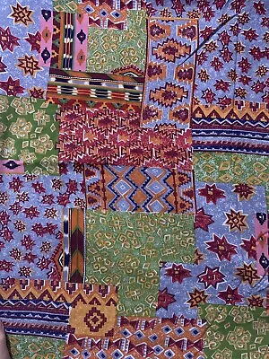 Vintage 1992 Soft Rayon Multicolor Southwestern Pattern Fabric 5 Yards • $69.99