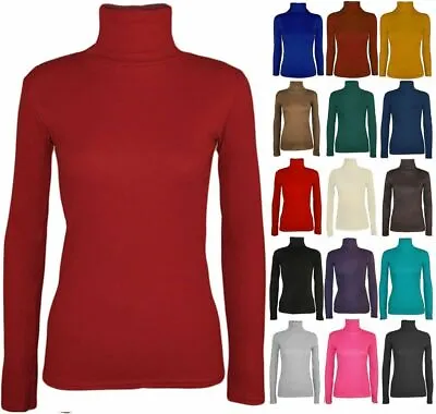 Womens  Polo Neck Turtle Roll High Neck Jumper Party Tops Size 6-24 • £6.99