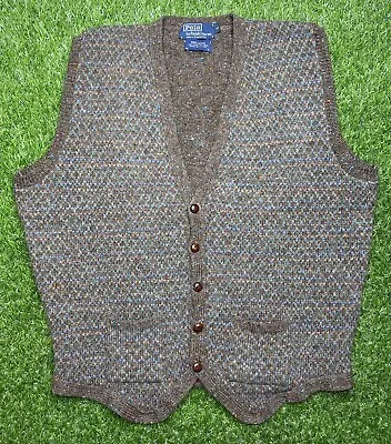 VTG Polo Ralph Lauren Wool Mens Sz L Sweater Vest Made In United Kingdom • $100
