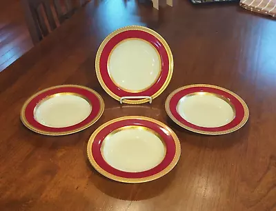 Retired MIKASA Grande Ivory French Embassy Red L2829 Rim Soup Bowl ~ SET OF 4 • $64.99