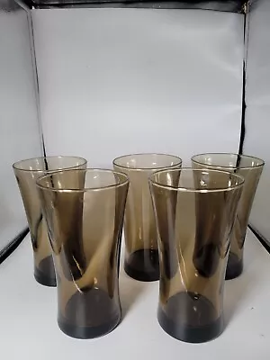 Set Of 5 Vintage Tawny Mocha Brown 6  Anchor Hocking Linden  Glasses Tumblers • $24