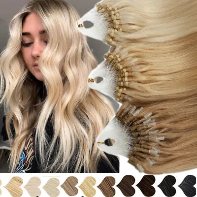 16-24 Micro Loop Ring Beads Tip 100% Remy Human Hair Extensions 1G/Strand Blonde • $29.10