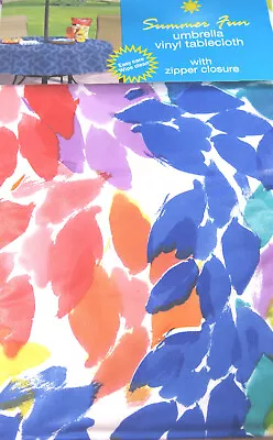 Abstract Watercolor Vinyl Tablecloths Umbrella Hole W/Zipper 52 X 70  Multi • $16.99